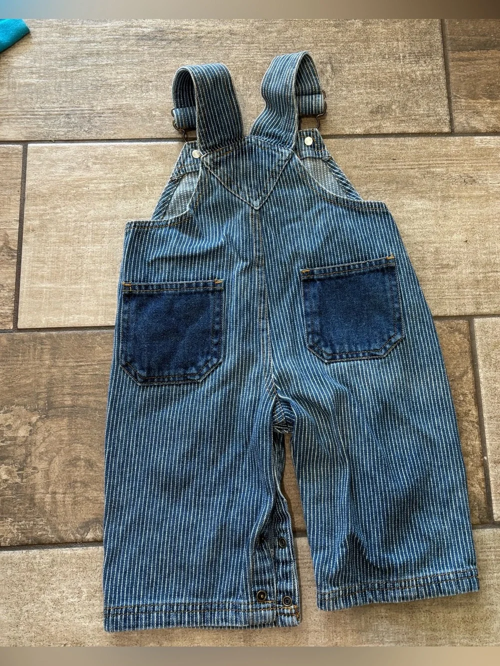 Vintage Y2K Small Steps Overalls Striped Denim “T is For Tools” size 12 month